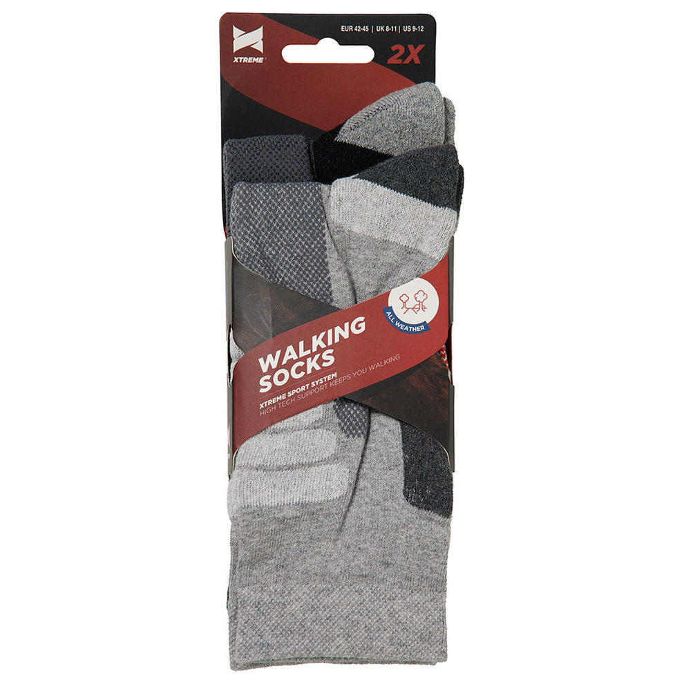 Xtreme - Wandelsokken Unisex - Multi grijs - 2-Paar - Wandelsokken heren & dames 6/7