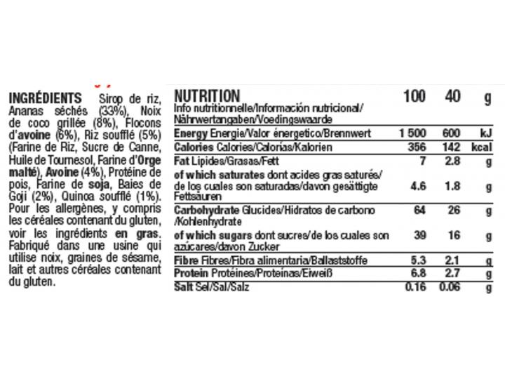 15 barres énergétiques aux céréales - vegan - 40g - Ananas - Coco - Goji 4/5