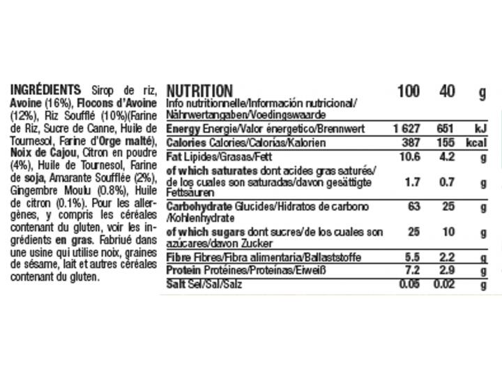 15 barres énergétiques aux céréales - bio - vegan - 40g - Citron - Gingembre 4/6