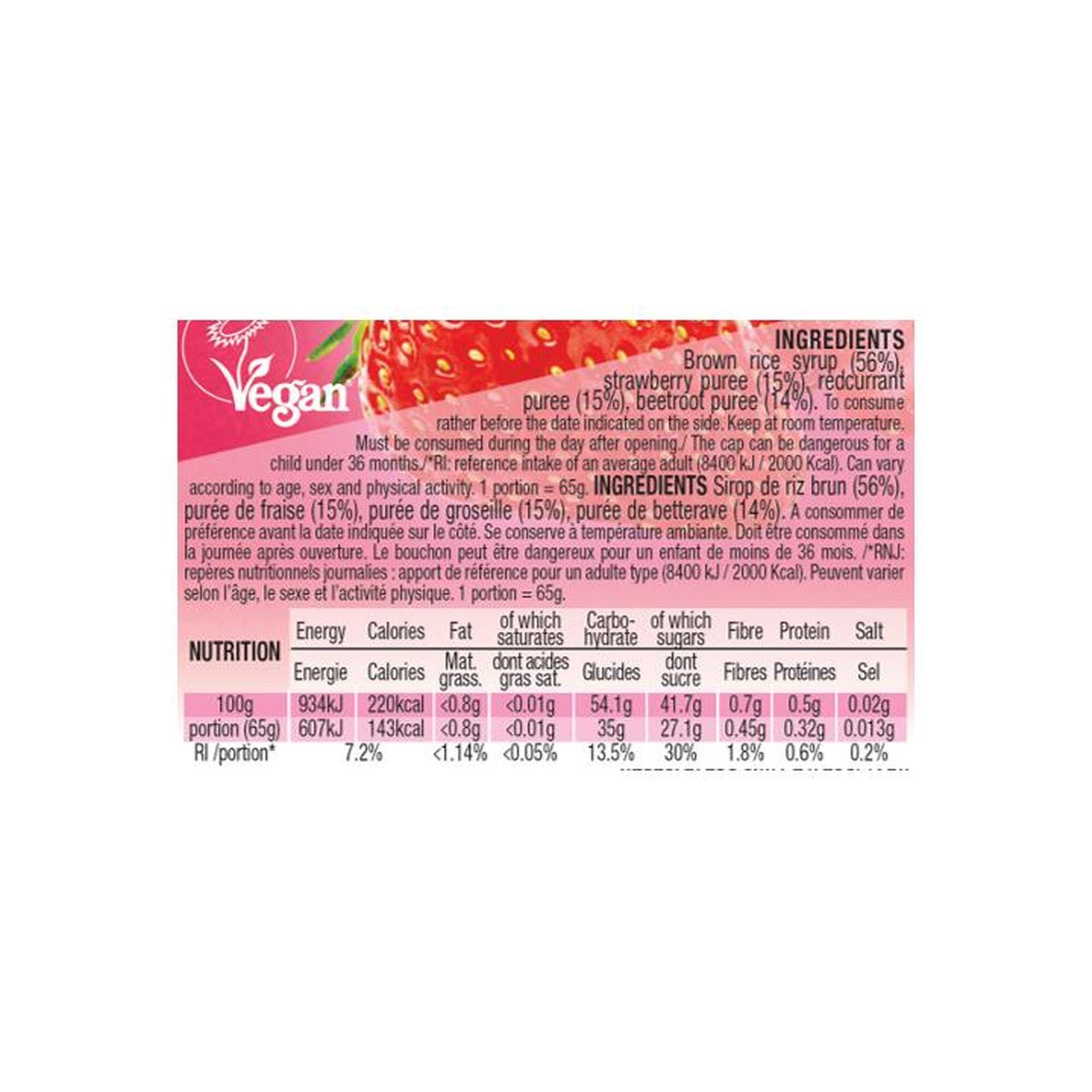 10 compotes énergétiques - vegan - 65g - Fraise - Groseille - Betterave
