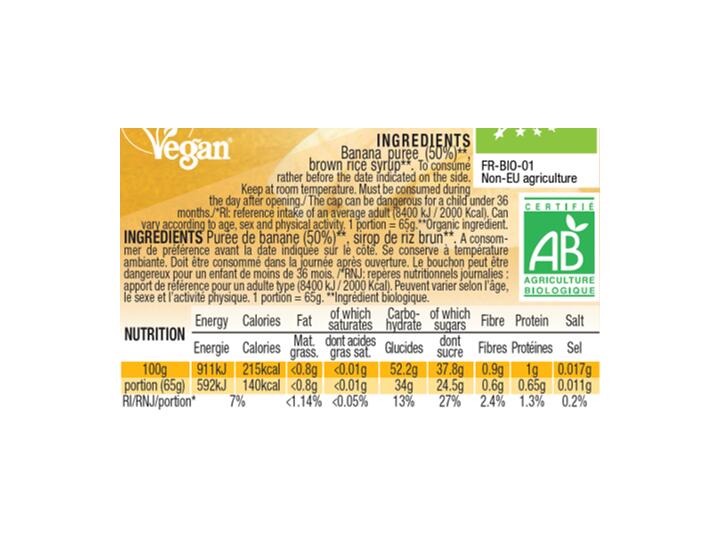 Boite de 10 compotes énergétiques - bio - vegan - sans gluten - 65g - Banane 4/6