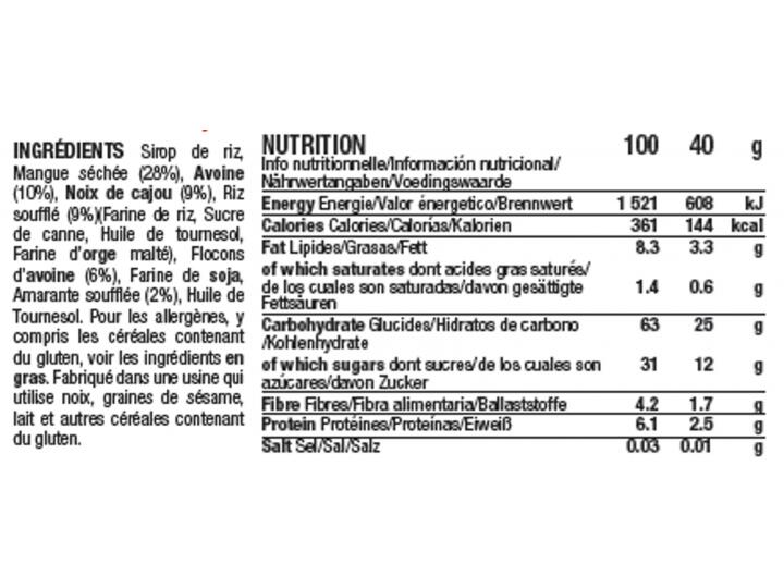 15 barres énergétiques aux céréales - bio - vegan - 40g - Mangue - Noix de Cajou 4/5