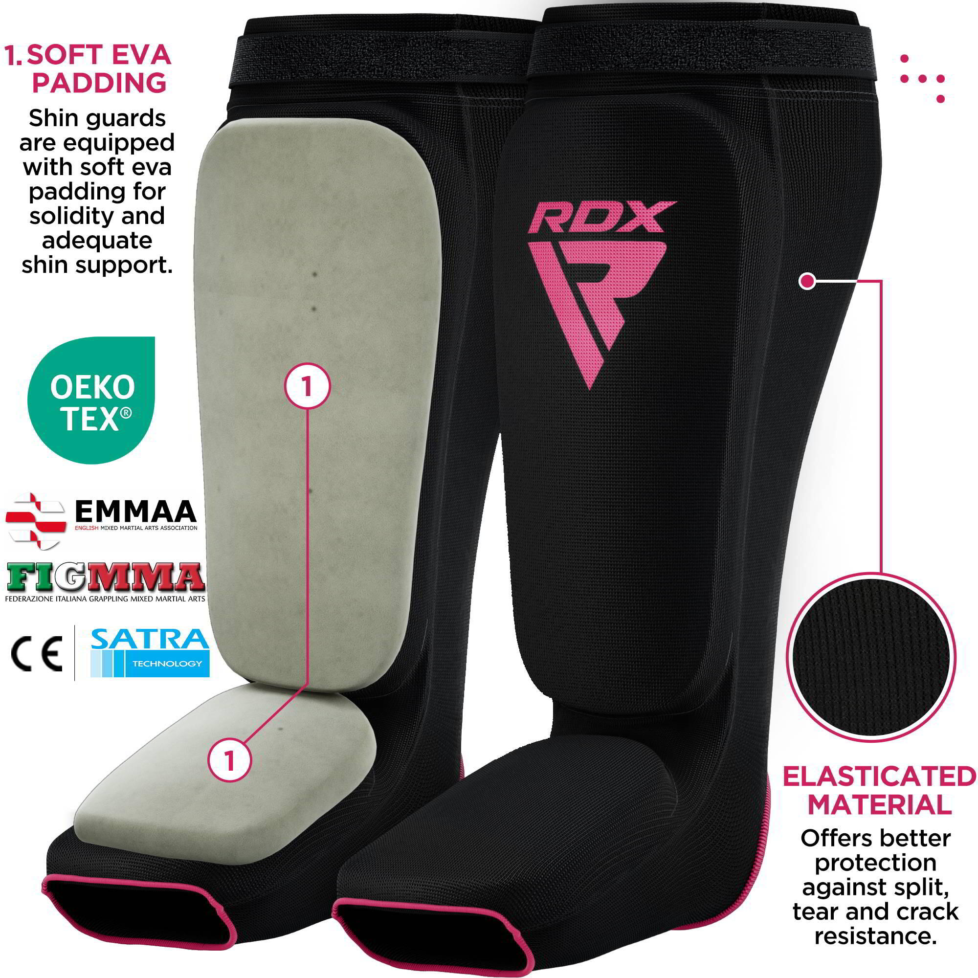 Protège-tibias RDX – Noir/Rose – L 2/5