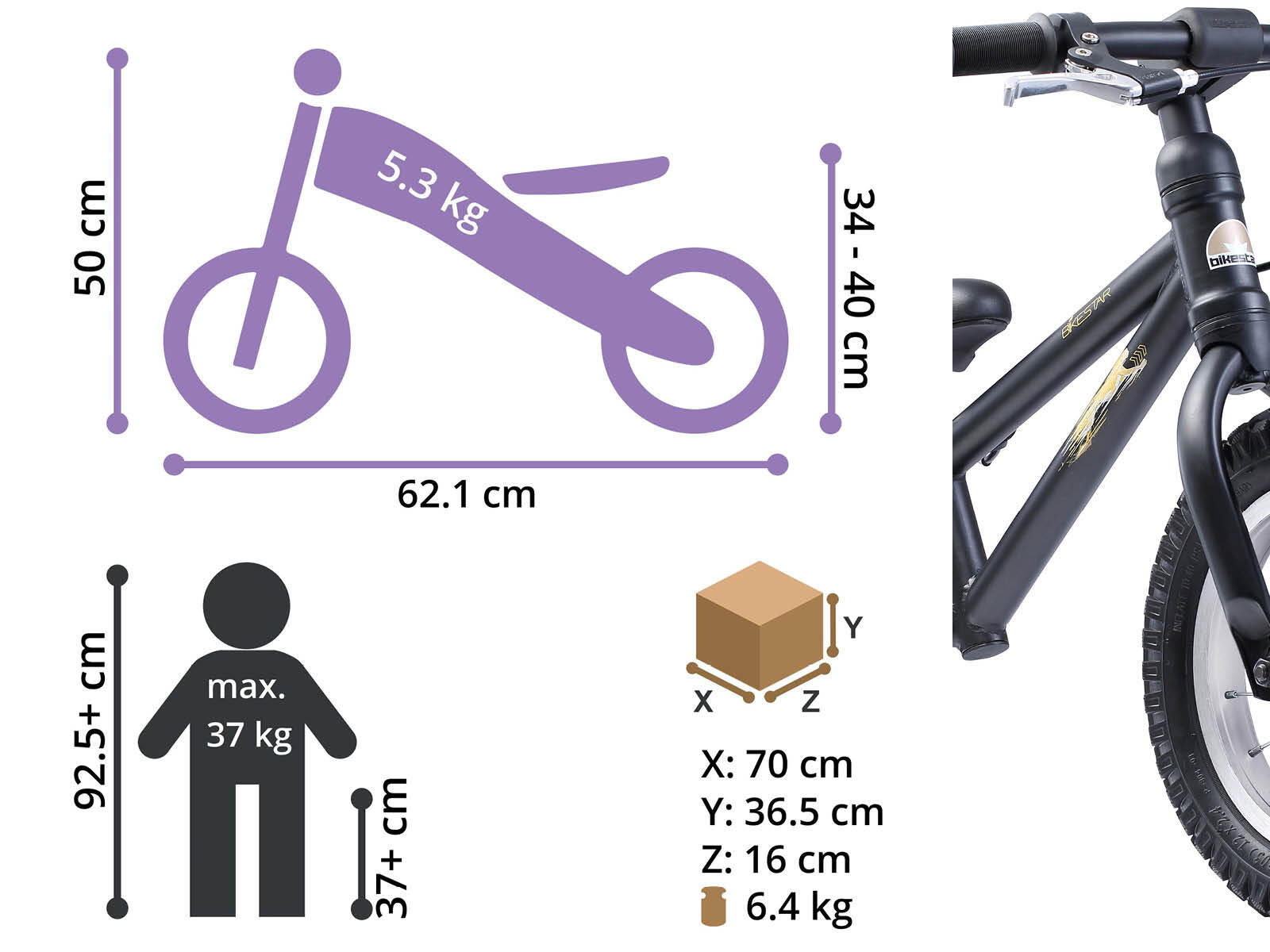 Bicicletta senza pedali per bambini 12 pollici, a partire dai 3 anni. 3/4