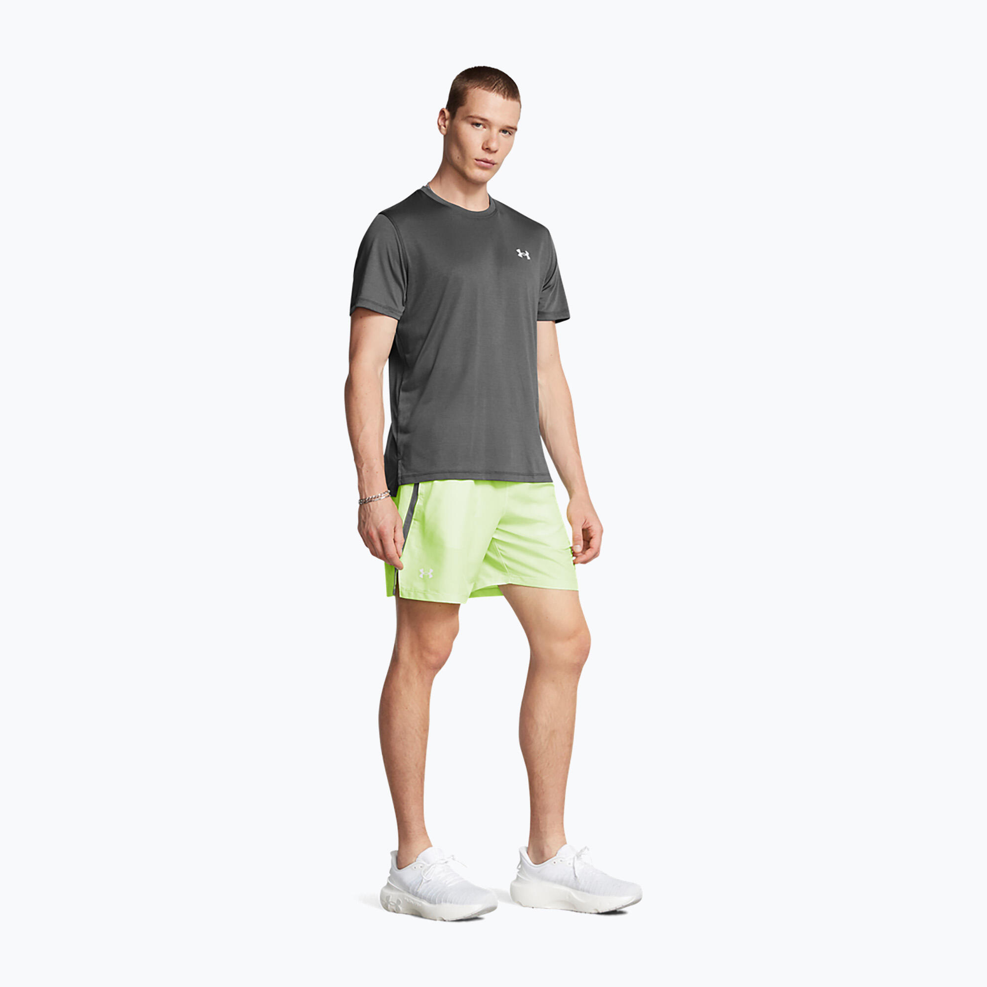 Mens Launch 2 in 1 Running Shorts (Green) 2/5