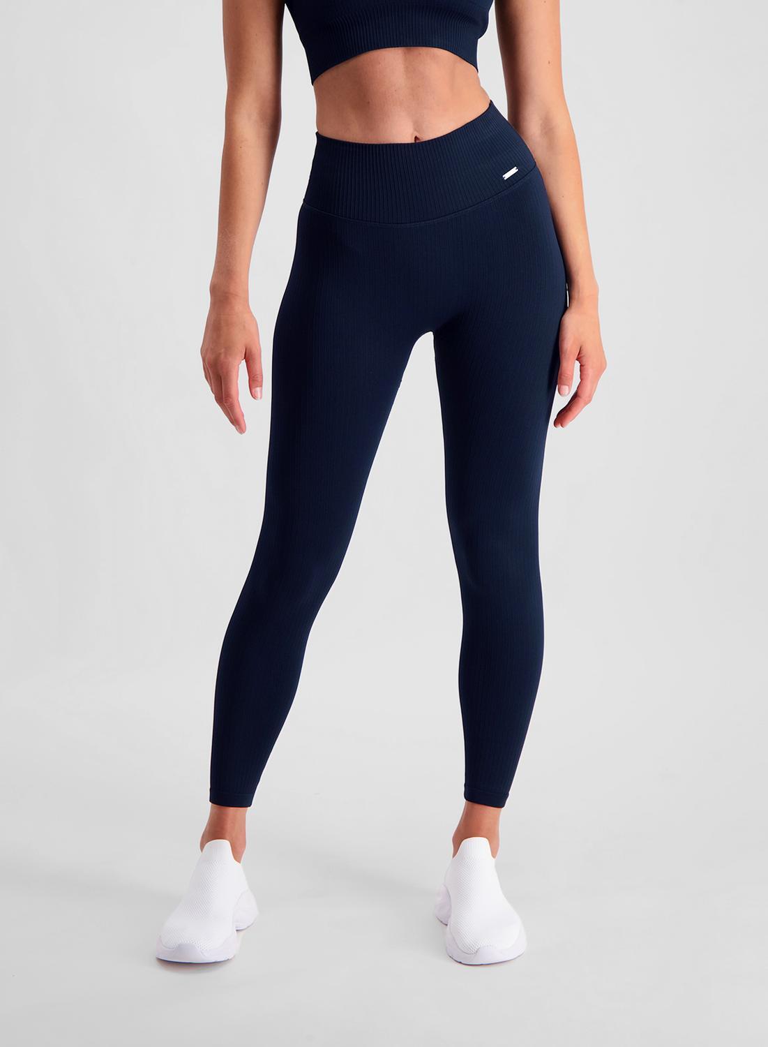 Femme Leggings Côtes Sans Couture Bleu Marine 7/7