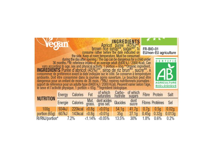 10 compotes énergétiques - bio - vegan - sans gluten - 65g - Abricot 4/7