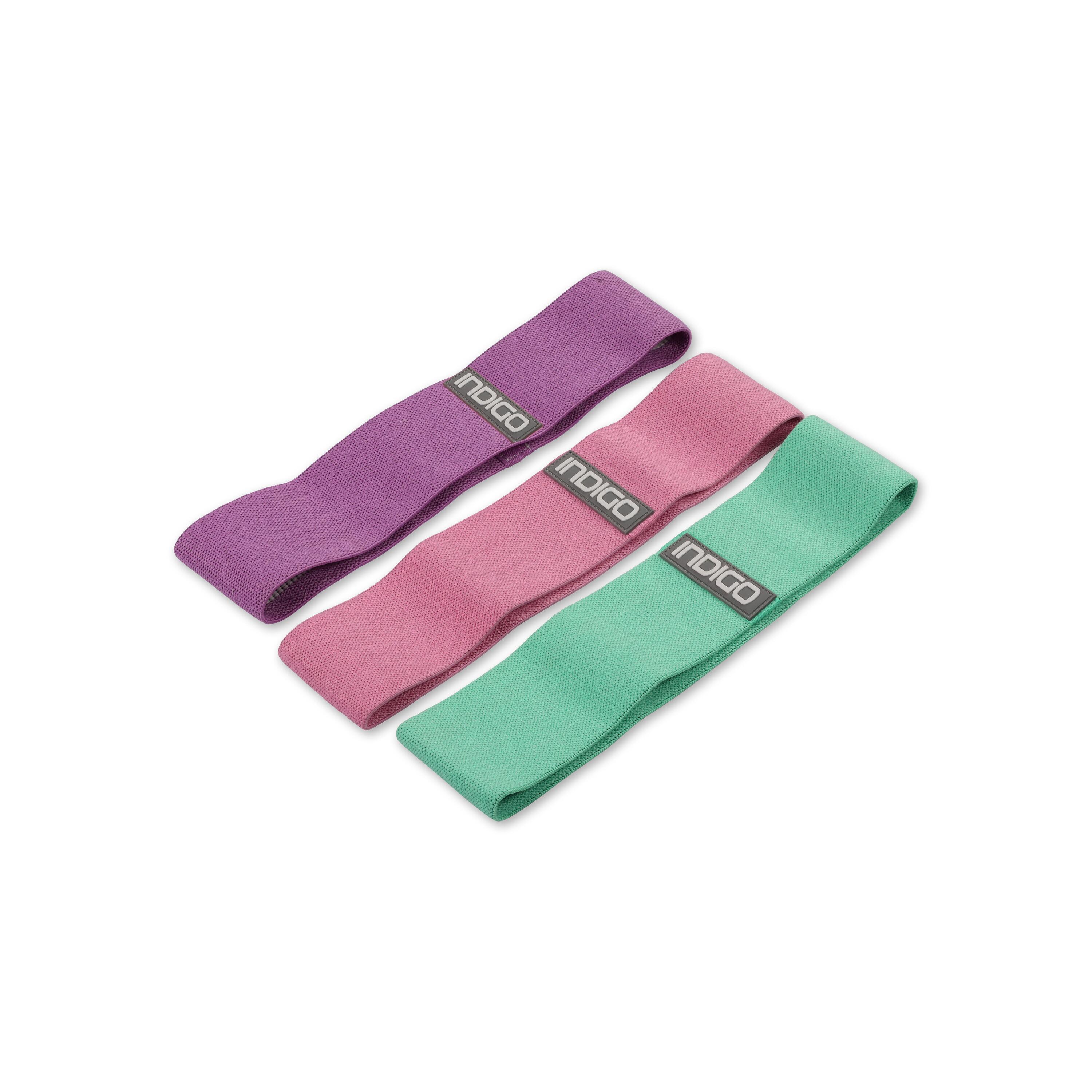 INDIGO SPORTS Bandas Elásticas em Tecido 3 Níveis de Resistência INDIGO Roxo-Rosa-Verde Claro