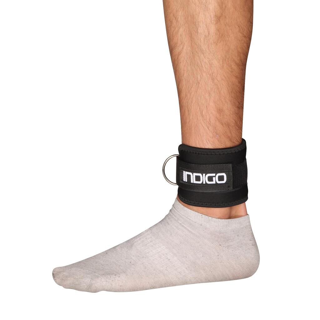 INDIGO Ankle Strap with Carabiner for Cable Machine Leather Neoprene