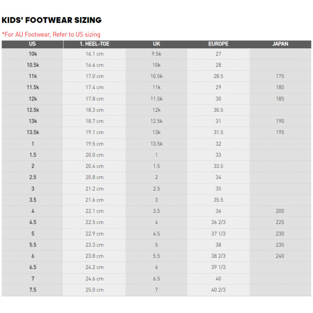 Adidas infant shoe chart 2025