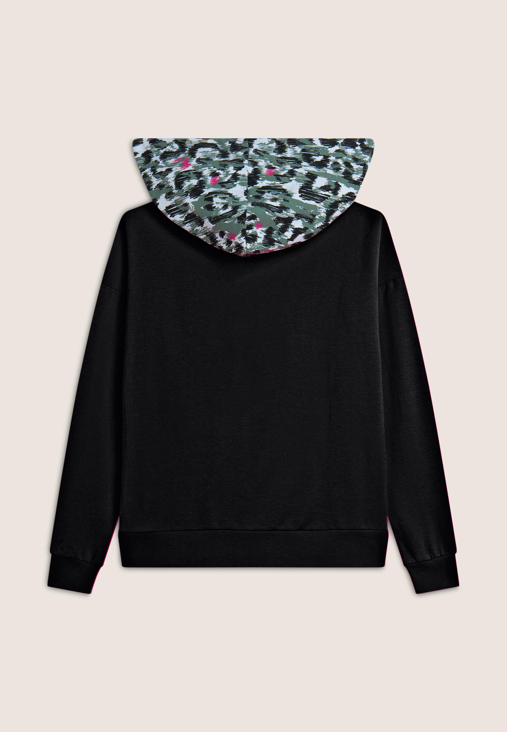 Felpa donna comfort fit con cappuccio maculato 2/3