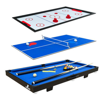 3-in-1 Multi Spieltisch Mini, Billard, Push-Hockey, Tischtennis, Schwarz/Blau