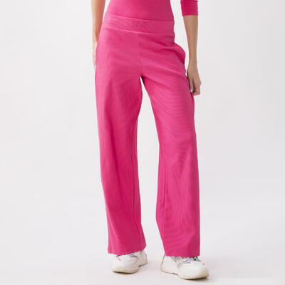 PANTALONE PALAZZO IN COSTINA STRETCH FUXIA COTONE. ELASTAN