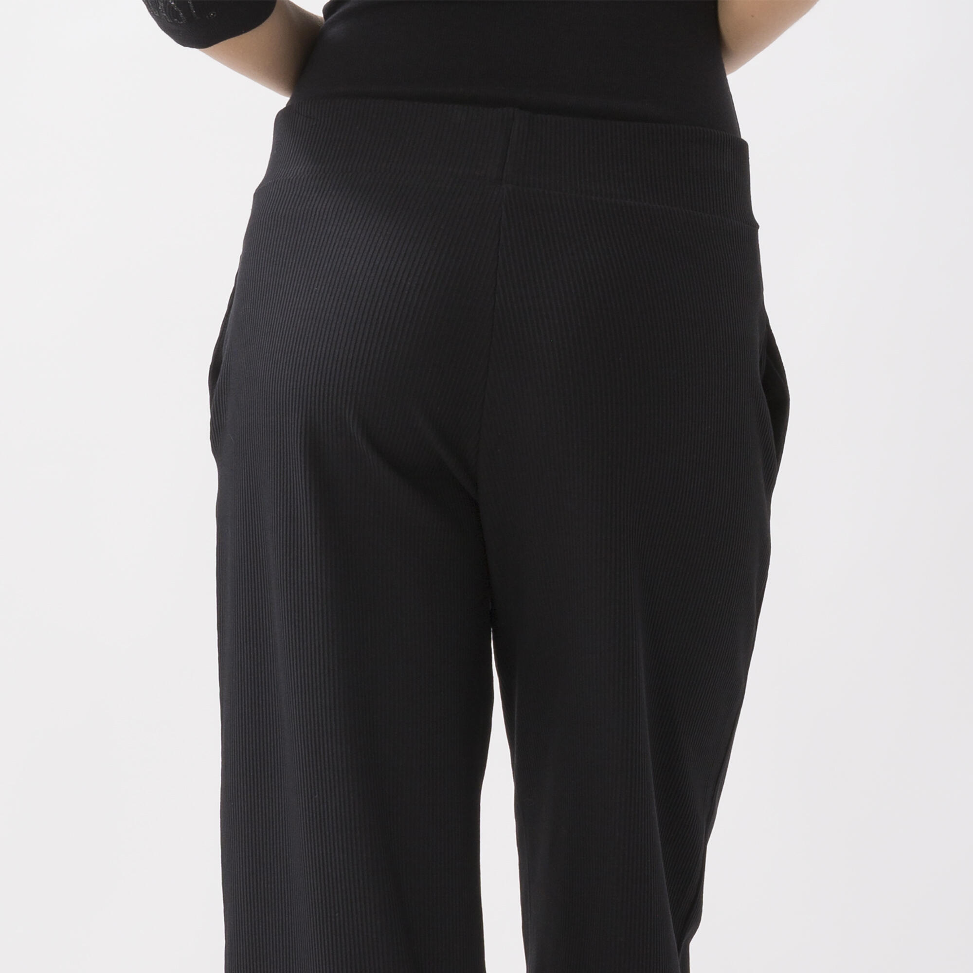 PANTALONE PALAZZO IN COSTINA STRETCH NERO COTONE, ELASTAN 3/6