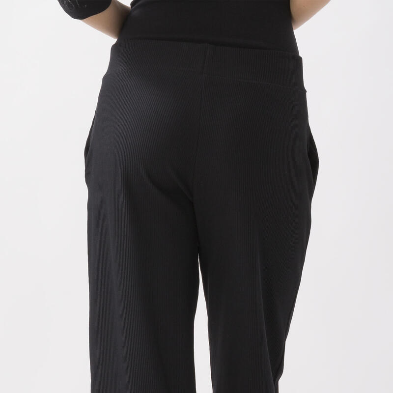 PANTALON PALAZZO EN CÔTELE STRETCH BLACK COTON, ÉLASTHANE