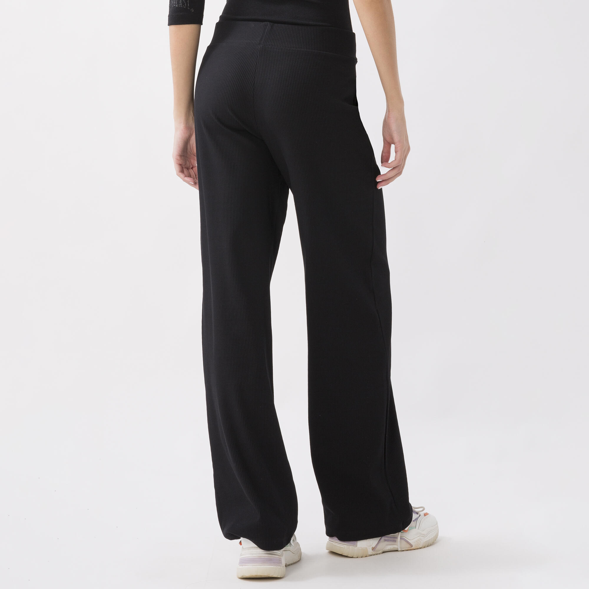 PANTALONE PALAZZO IN COSTINA STRETCH NERO COTONE, ELASTAN 4/6