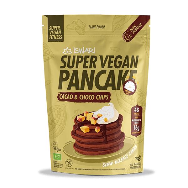 Super vegan pancake cacau e pepitas de chocolate