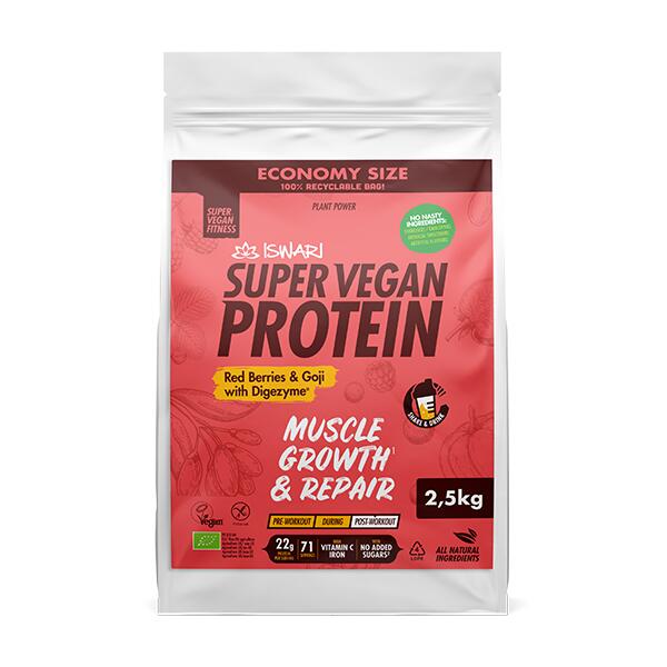Super Vegan Fitness - Super Vegan Protein Fruits Rouges & Goji Avec Digezyme® - Protéines Végétales - 2,5 Kg - Decathlon