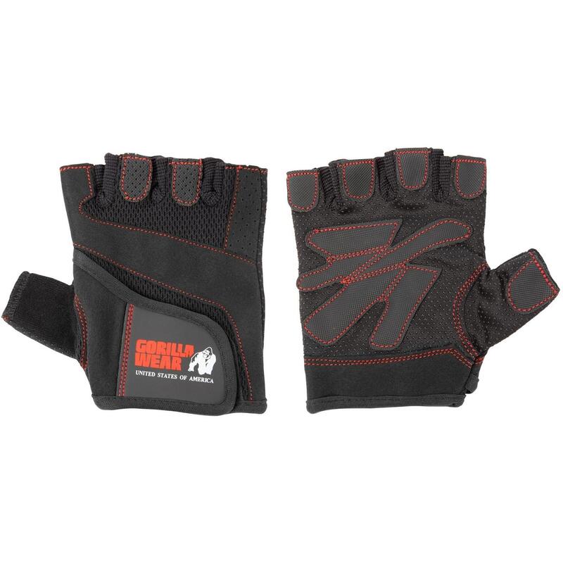 WoPour des hommes Gants de fitness - Noir/Rouge Stitched - L