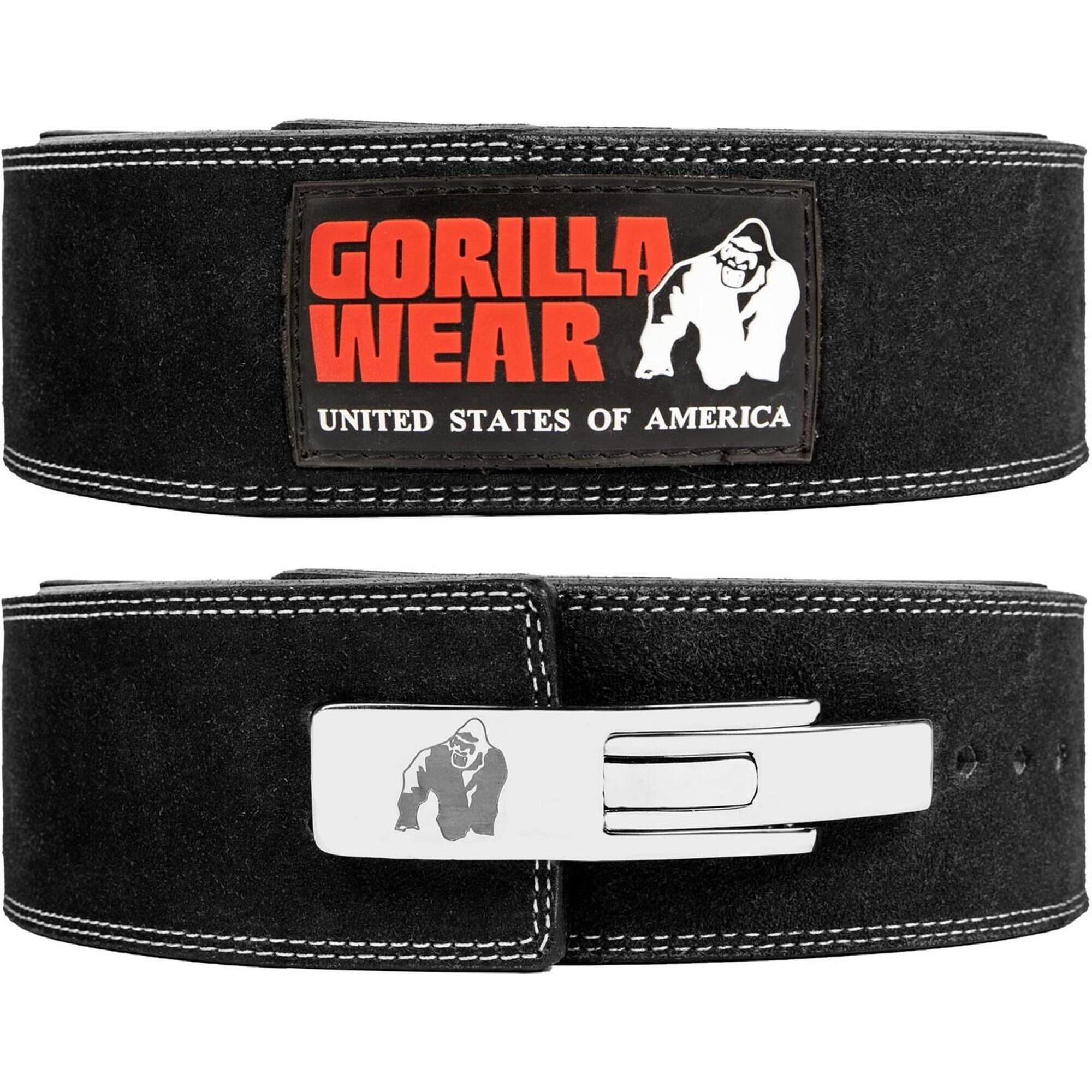 Gorilla Wear Cinto de alavanca em couro de 4 pol.- Preto