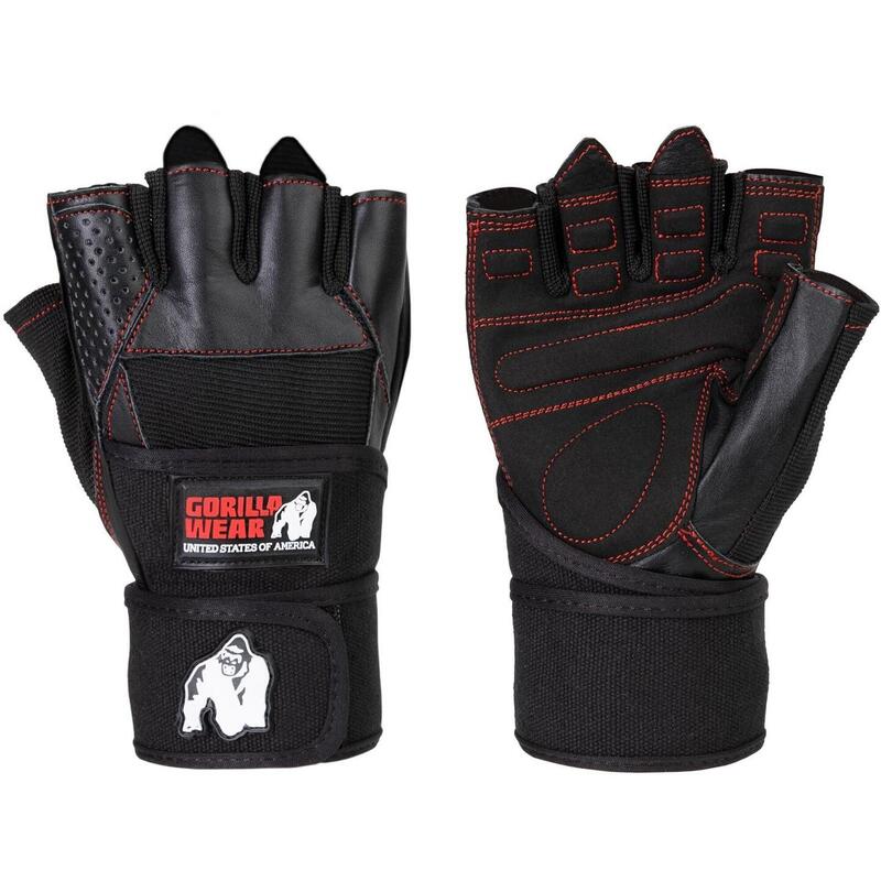 Dallas Wrist Wraps Gloves - Noir/Rouge Stitched - M