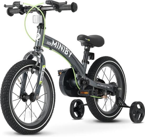 Qplay Miniby Kinderfahrrad 14 Zoll - 3 in 1 - Laufrad - Grau