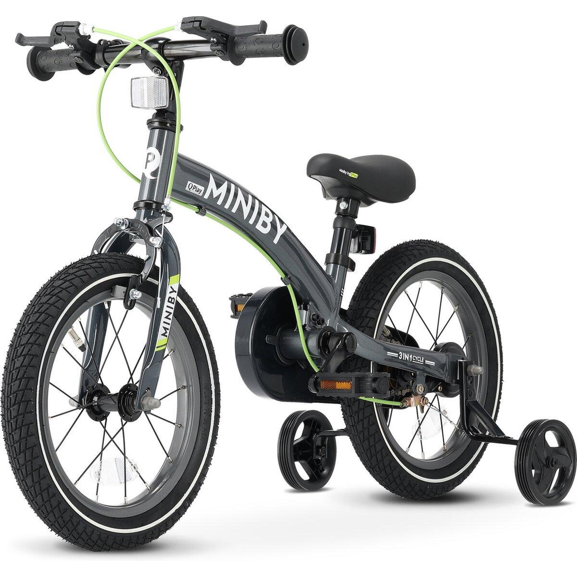 Qplay - Qplay Miniby Vélo Enfant 14 Pouces - 3 En 1 - Draisienne - Gris - Vélo Enfant - Gris|vert - Decathlon