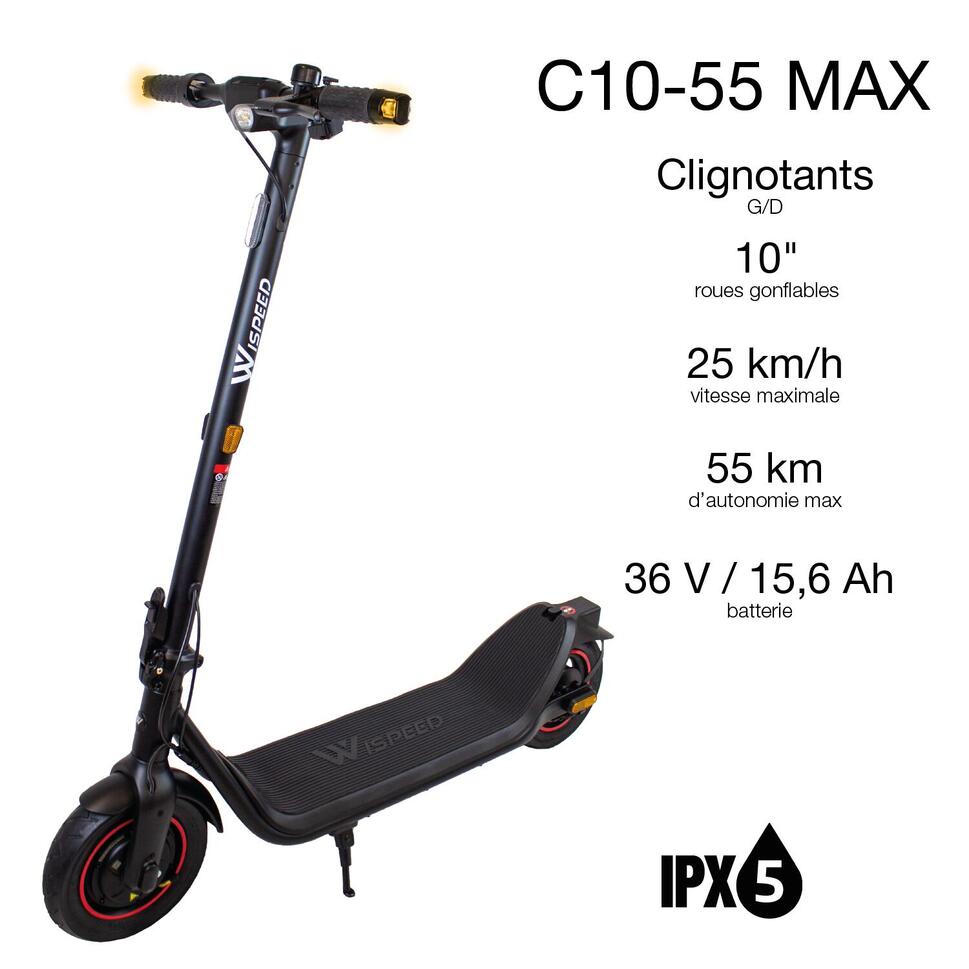 Trottinette électrique Pliable Adulte - 25 Km/h Max, Autonomie 30 Km, Batterie 36V 7.8Ah, Frein Double Système, 12 Kg