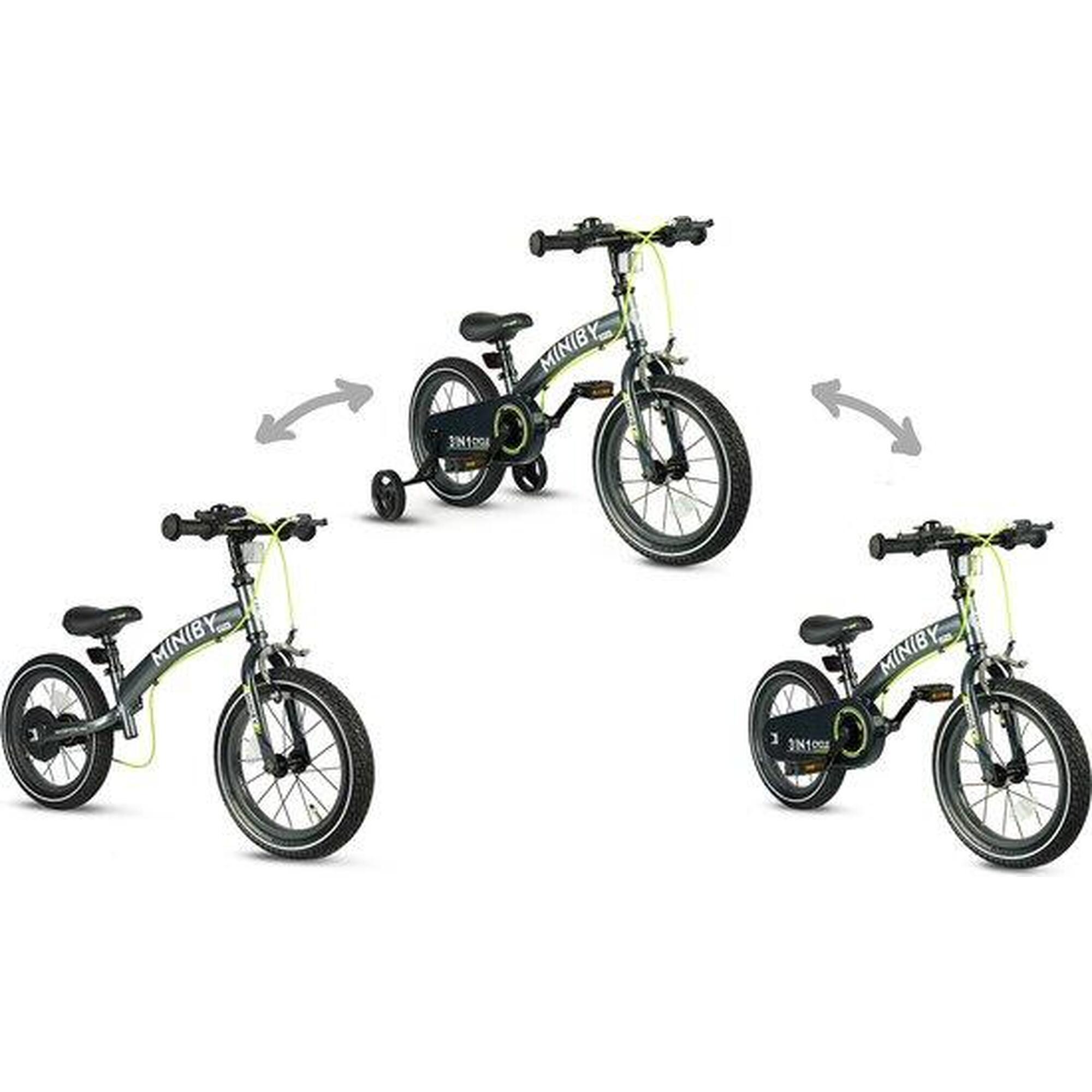 Qplay Miniby Vélo Enfant 14 pouces - 3 en 1 - draisienne - Gris