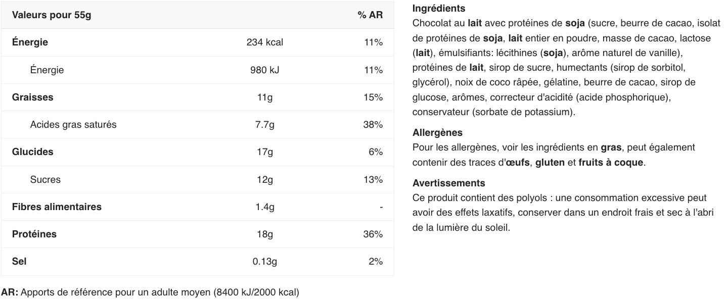 Barres protéinées - Nutramino Protein Bar - Noix de Coco Sucrée Boite de 12 2/3