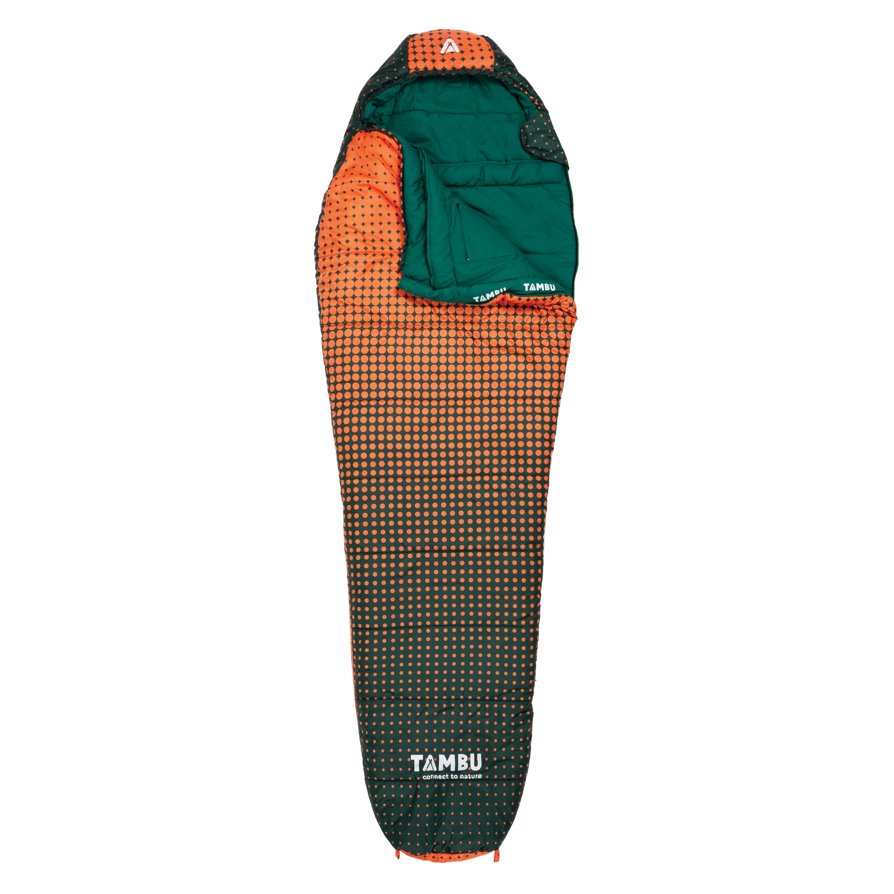 Saco de dormir momia TAMBU KARA | 1600 g | Naranja / Verde oscuro 2/6