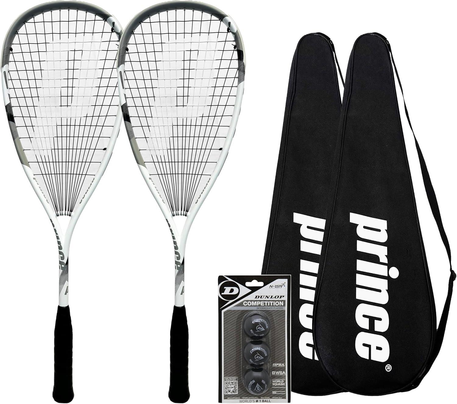 PRINCE Prince Pro Sovereign 650 Squash Racket Twin Set, 3 Squash Balls & Cover