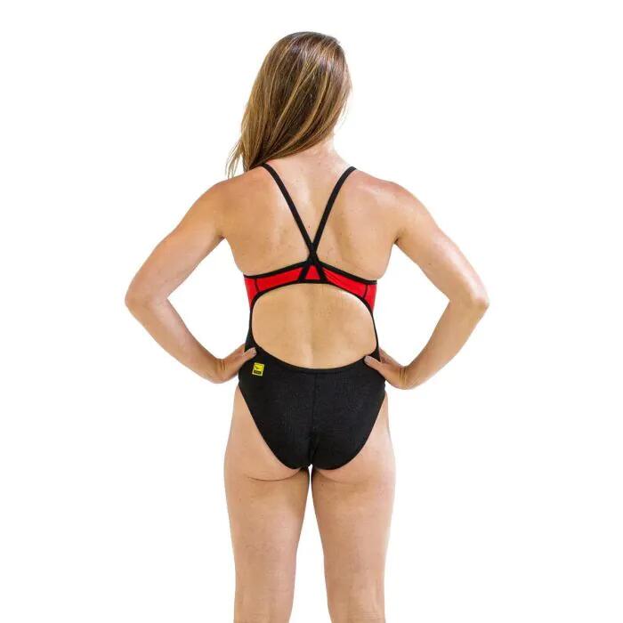 Maiô Finis Feminino Skinback - Preto/Vermelho 2/3