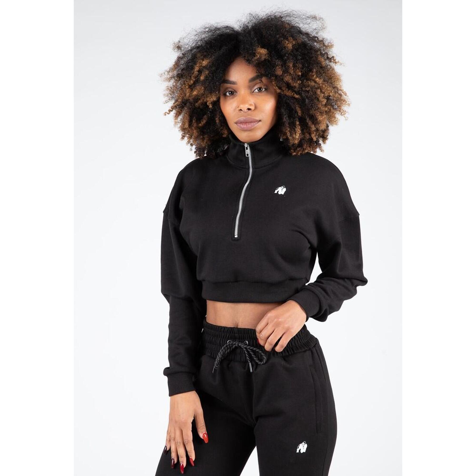 Ocala Cropped Half-Zip Sweatshirt - Black - M