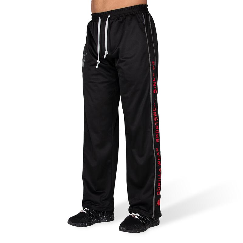 Pantalón Chándal Fitness Largo Hombre GORILLA WEAR FunctionalMesh Negro Rojo