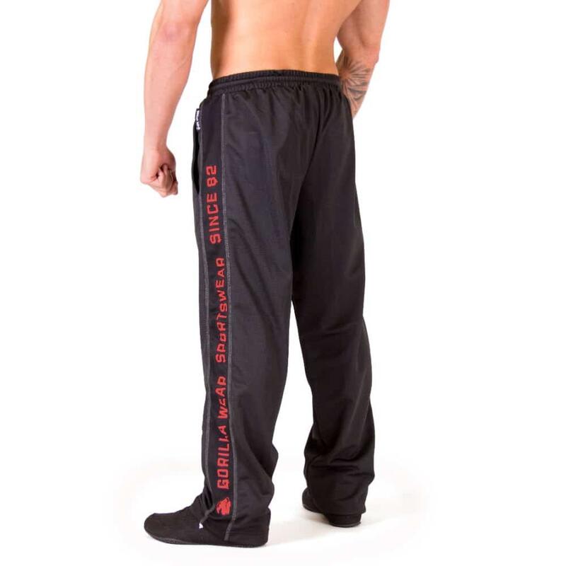 Pantalón Chándal Fitness Largo Hombre GORILLA WEAR FunctionalMesh Negro Rojo