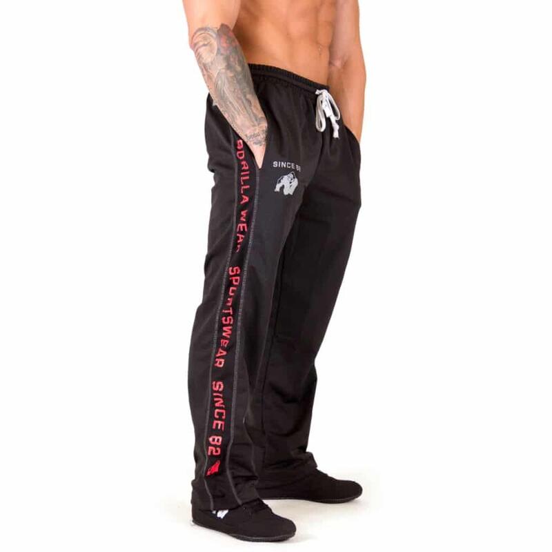 Pantalón Chándal Fitness Largo Hombre GORILLA WEAR FunctionalMesh Negro Rojo