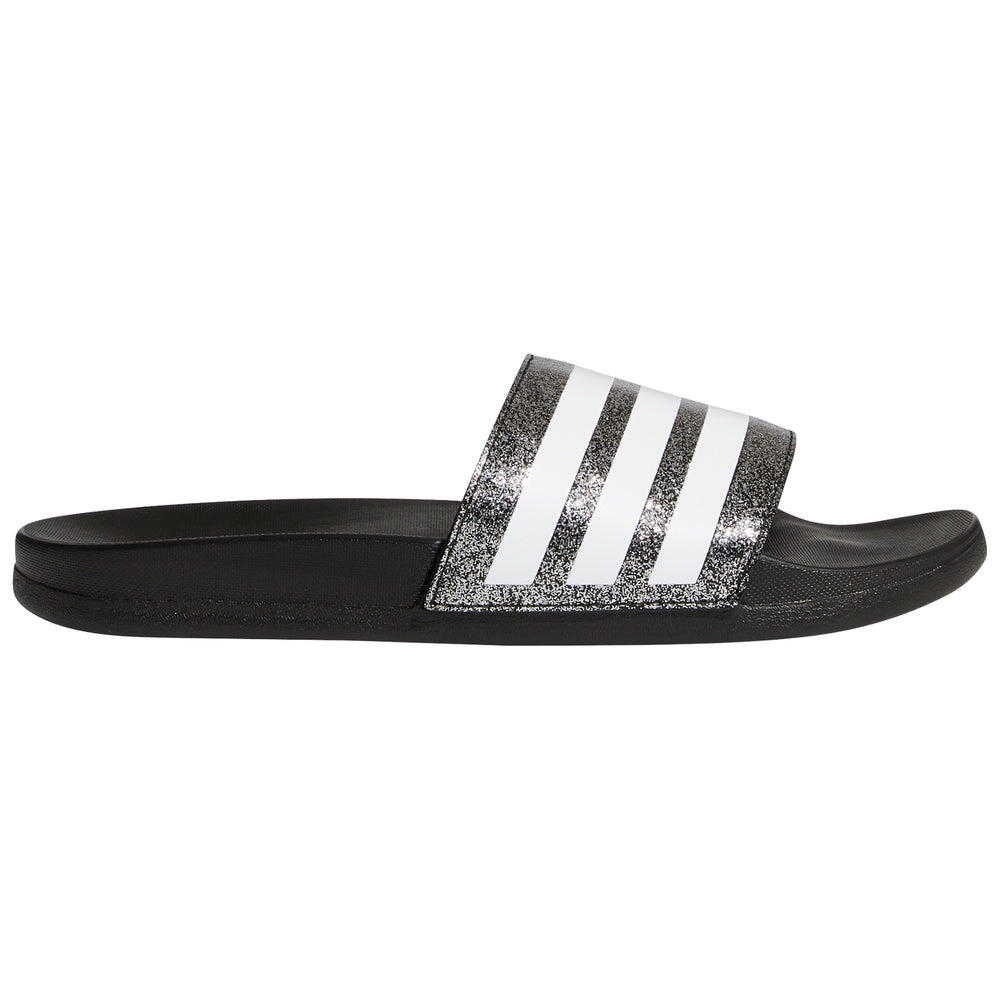 Adidas Kids 3 Stripe Glitter Adilette Comfort Black White