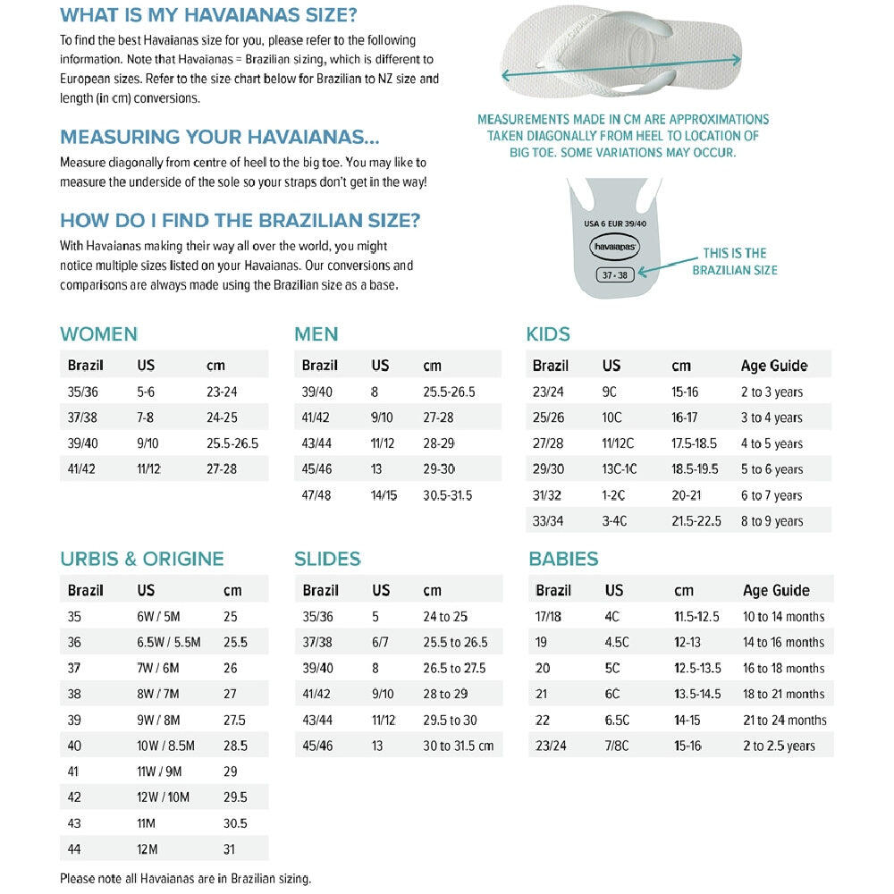 Conversion Havaianas Toddler Size Chart Foot Children's Shoe