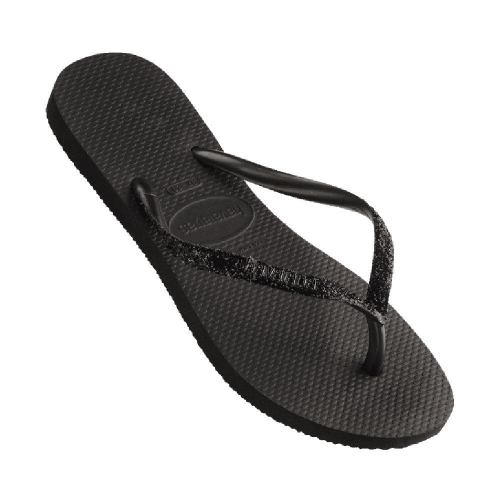 Havaianas Womens Slim Metal Logo Glitter II (Black/Dark Grey)