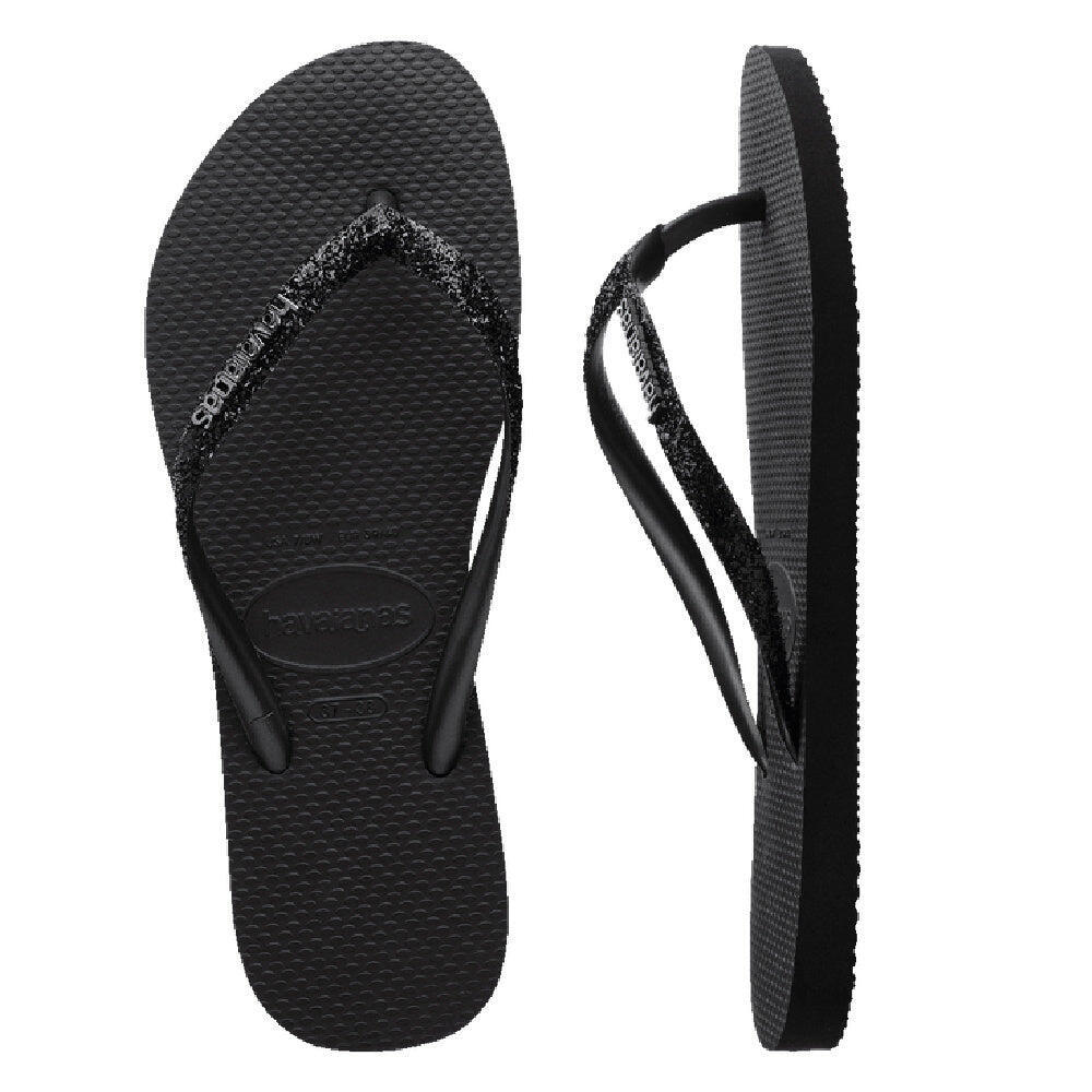 Havaianas Womens Slim Metal Logo Glitter II (Black/Dark Grey)