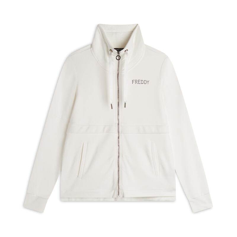 Sweat-shirt zippé pour femmes, avec col montant avec bande en velours