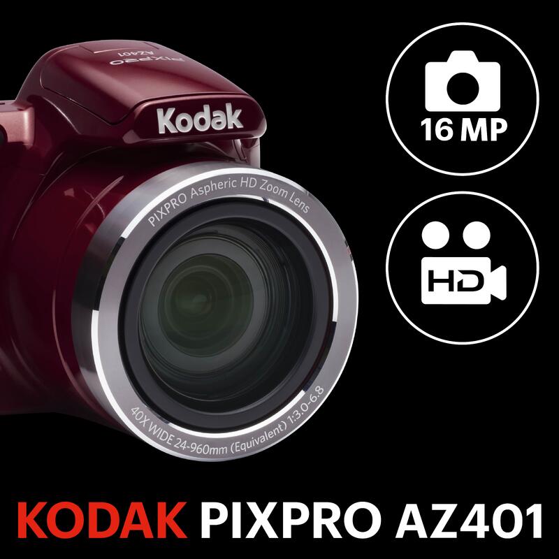 KODAK Pixpro AZ401 - Appareil Photo Bridge 16 MP, Grand Angle 24 mm, Rouge