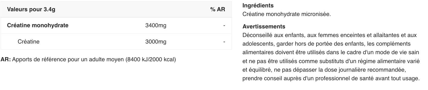Créatine monohydrate - Creatine Monohydrate Micronized - Saveur neutre 2/3
