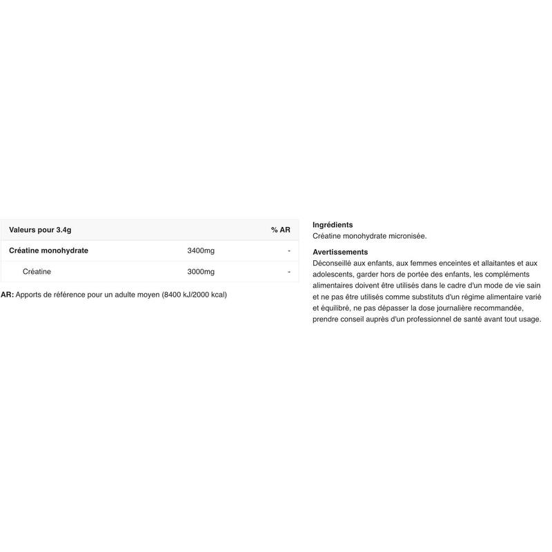 Créatine monohydrate - Creatine Monohydrate Micronized - Saveur neutre