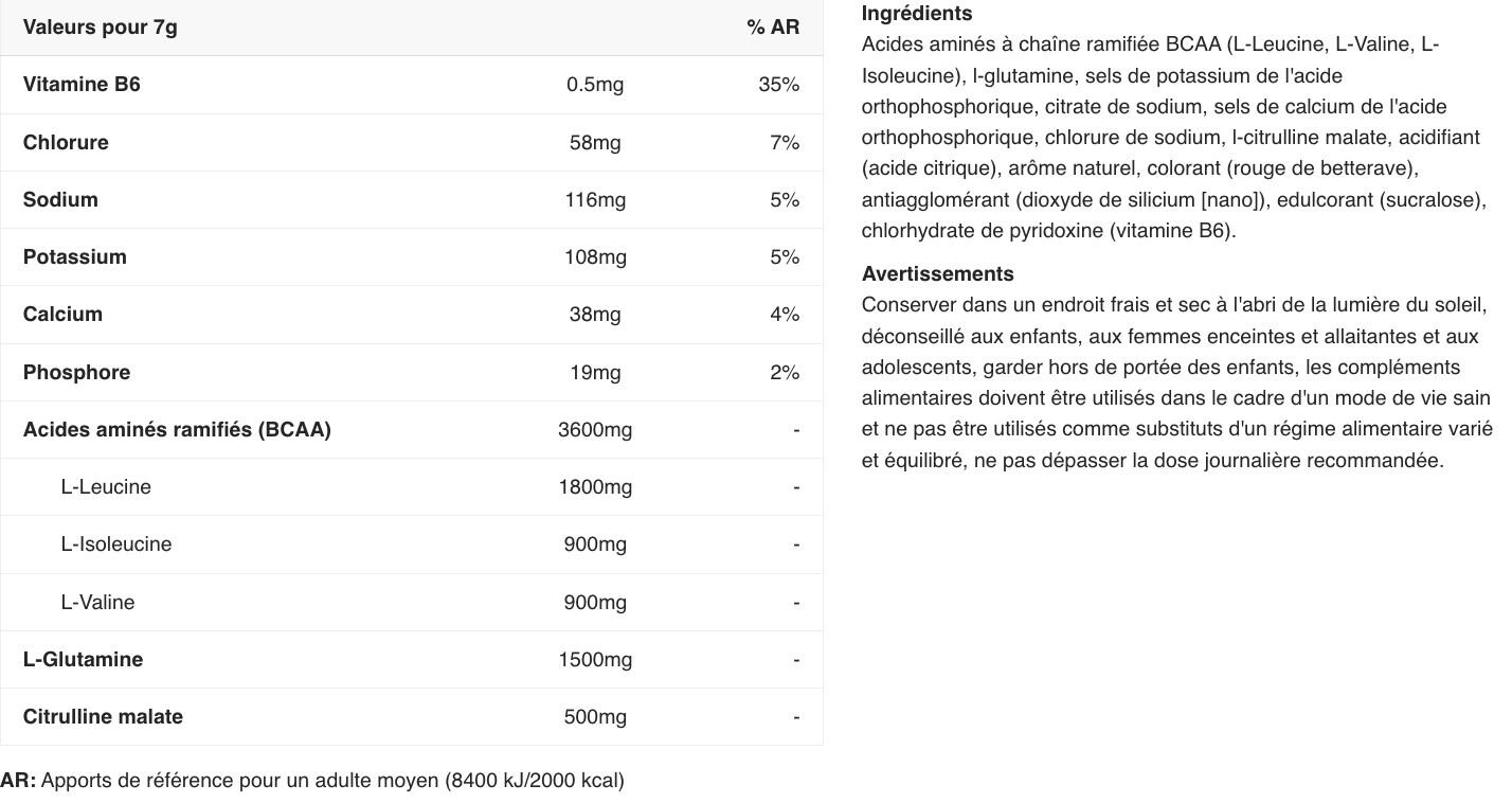 Acides aminés essentiels - BCAA Amino-Hydrate - Pastèque 450g 2/3