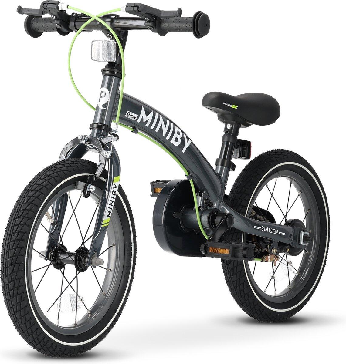Qplay Miniby Kinderfahrrad 14 Zoll - 3 in 1 - Laufrad - Grau 3/7