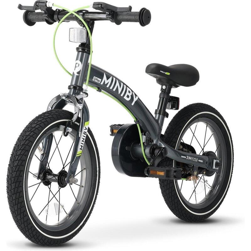 Qplay Miniby Vélo Enfant 14 pouces - 3 en 1 - draisienne - Gris