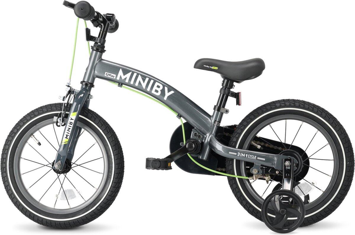 Qplay Miniby Kinderfahrrad 14 Zoll - 3 in 1 - Laufrad - Grau 2/7