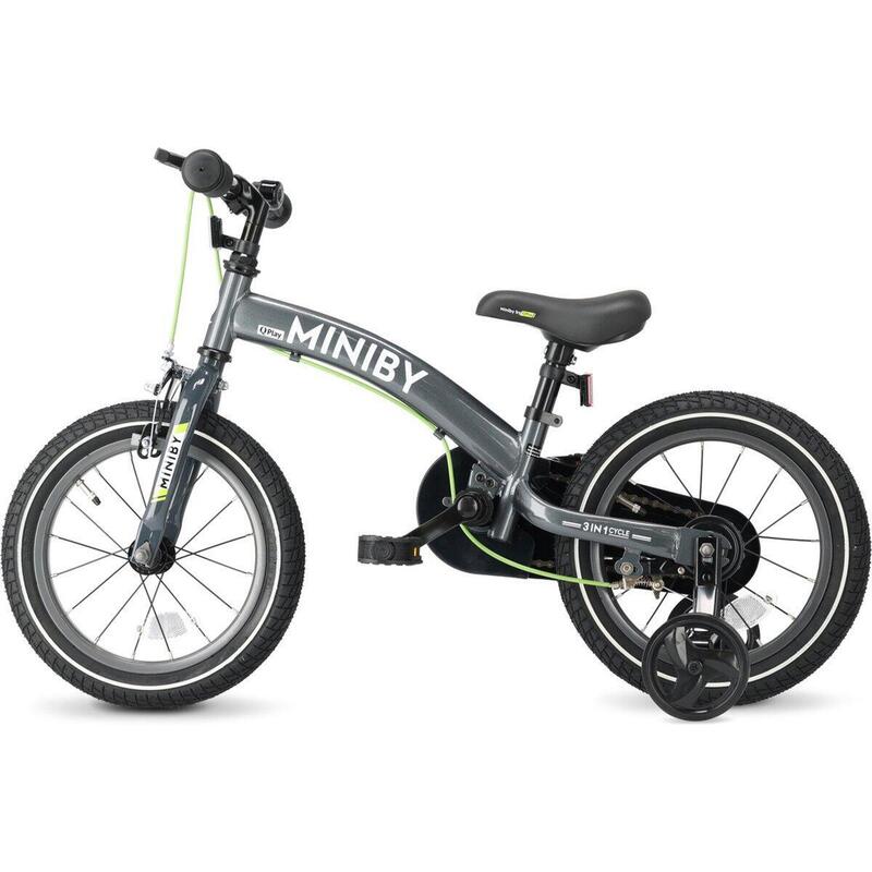 Qplay Miniby Vélo Enfant 14 pouces - 3 en 1 - draisienne - Gris